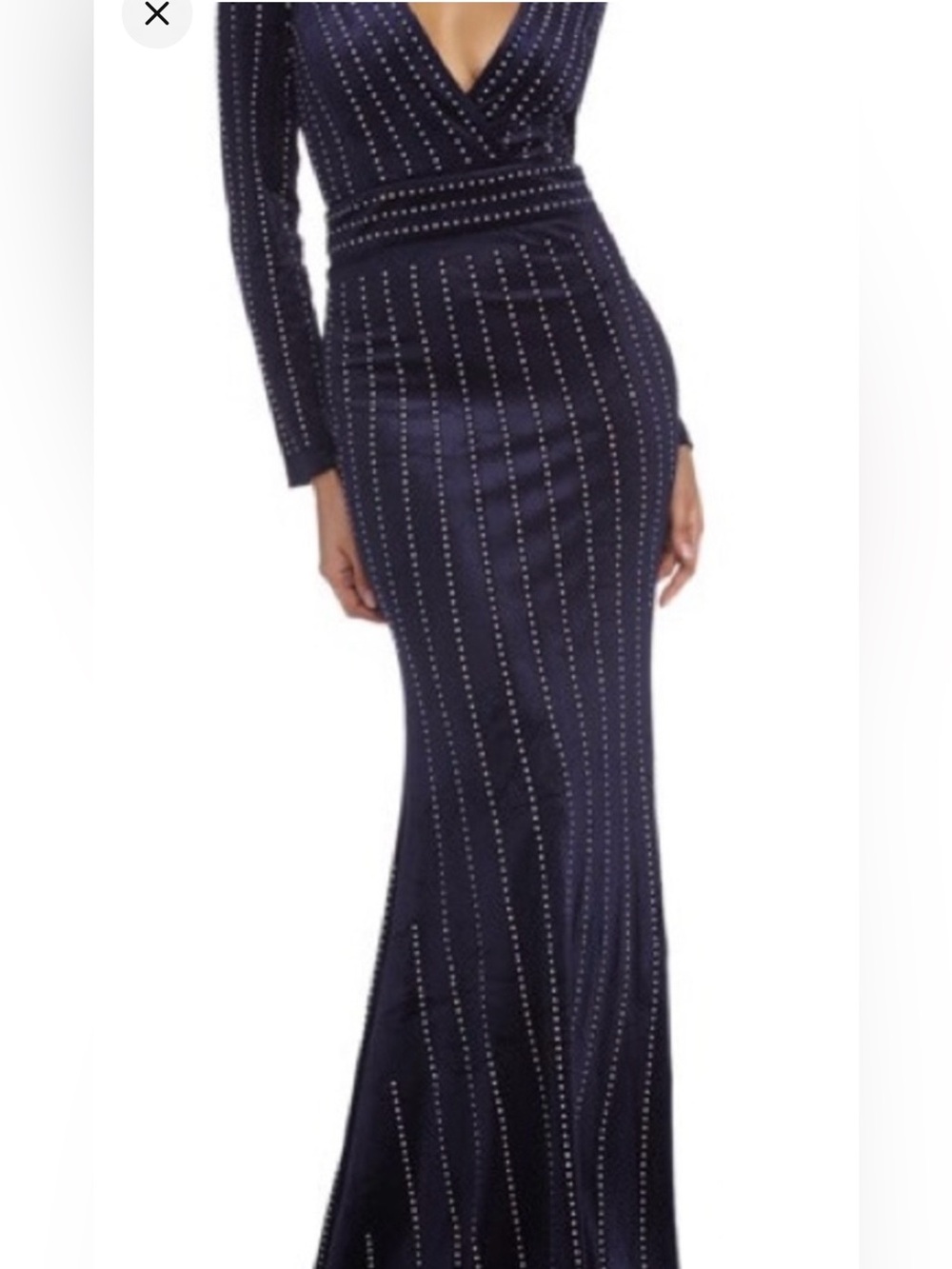 NWOT — Windsor Navy Velvet Studded Vertical-Stripe Mermaid Maxi Dress